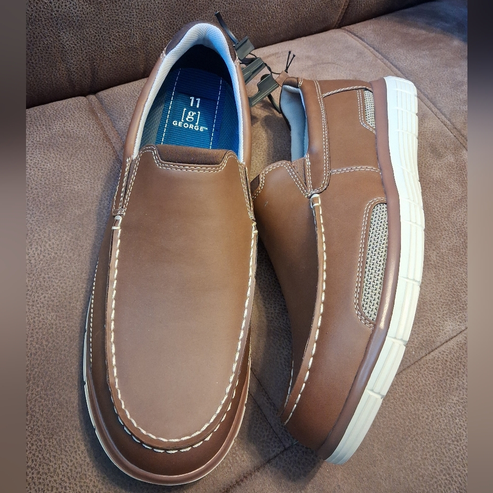 George Men's Brown Casual Slip-On Shoes Size 11